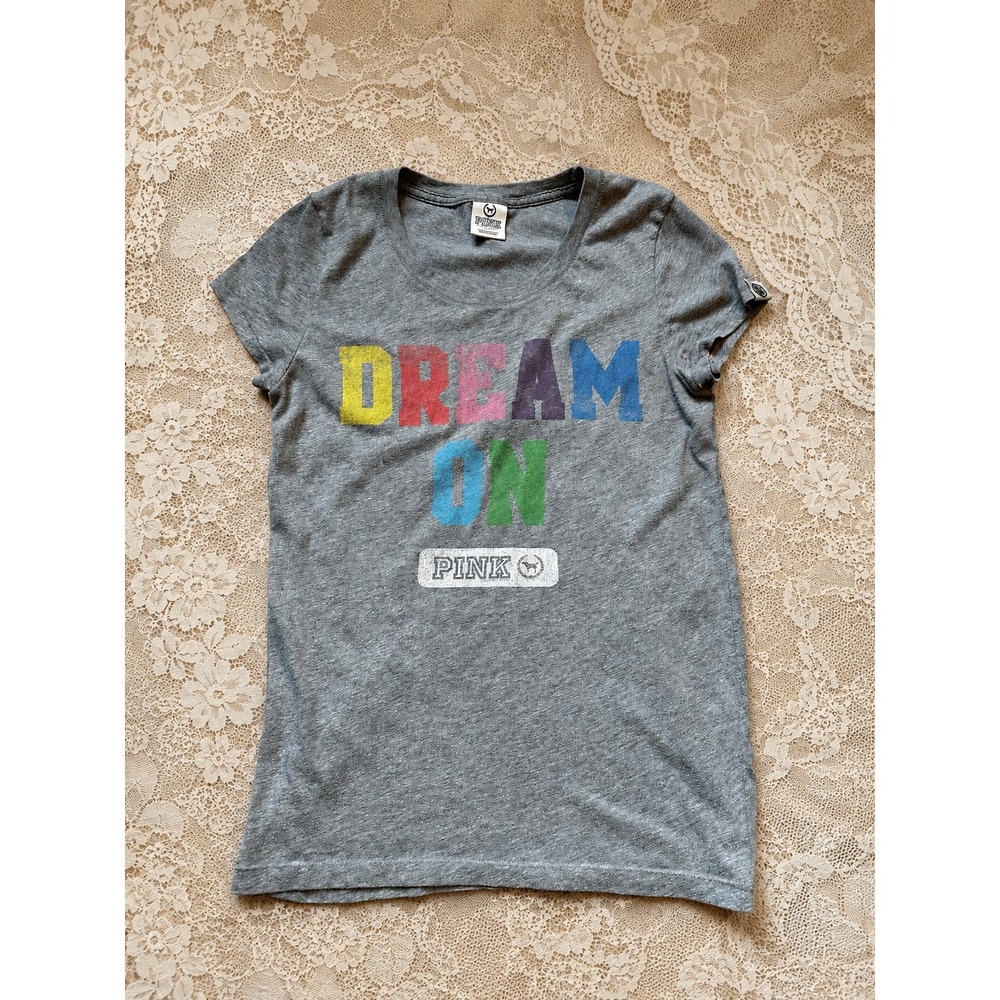 Y2K Victoria's Secret PINK Graphic T-Shirt Gray M 2000s Collegiate McBling